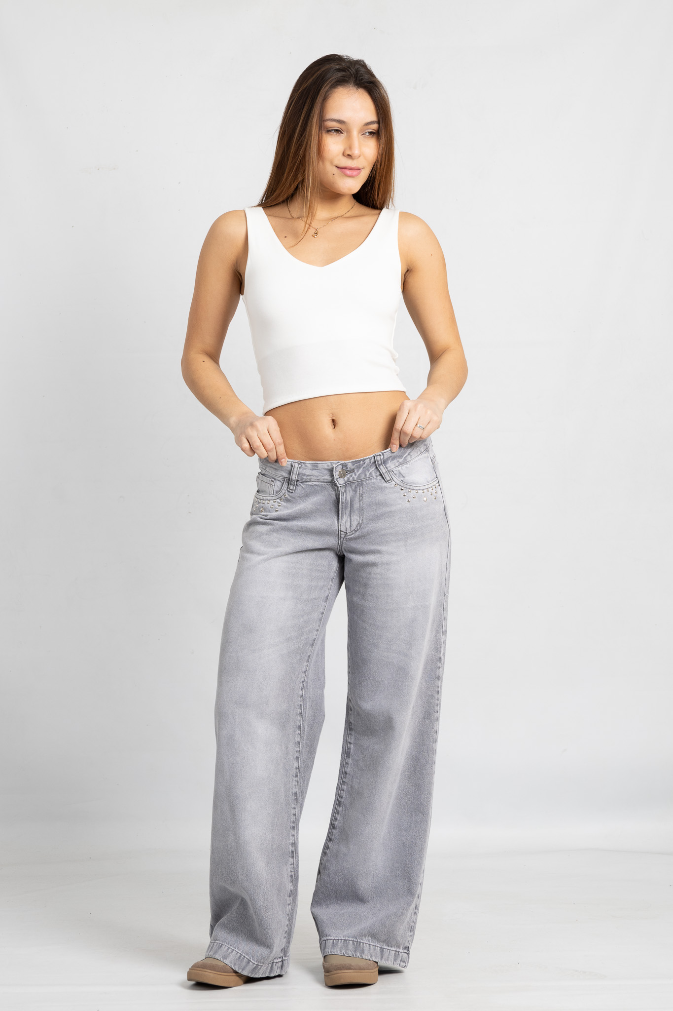 Art. 833 | Wide Leg Grey T/Bajo C/Tacha
