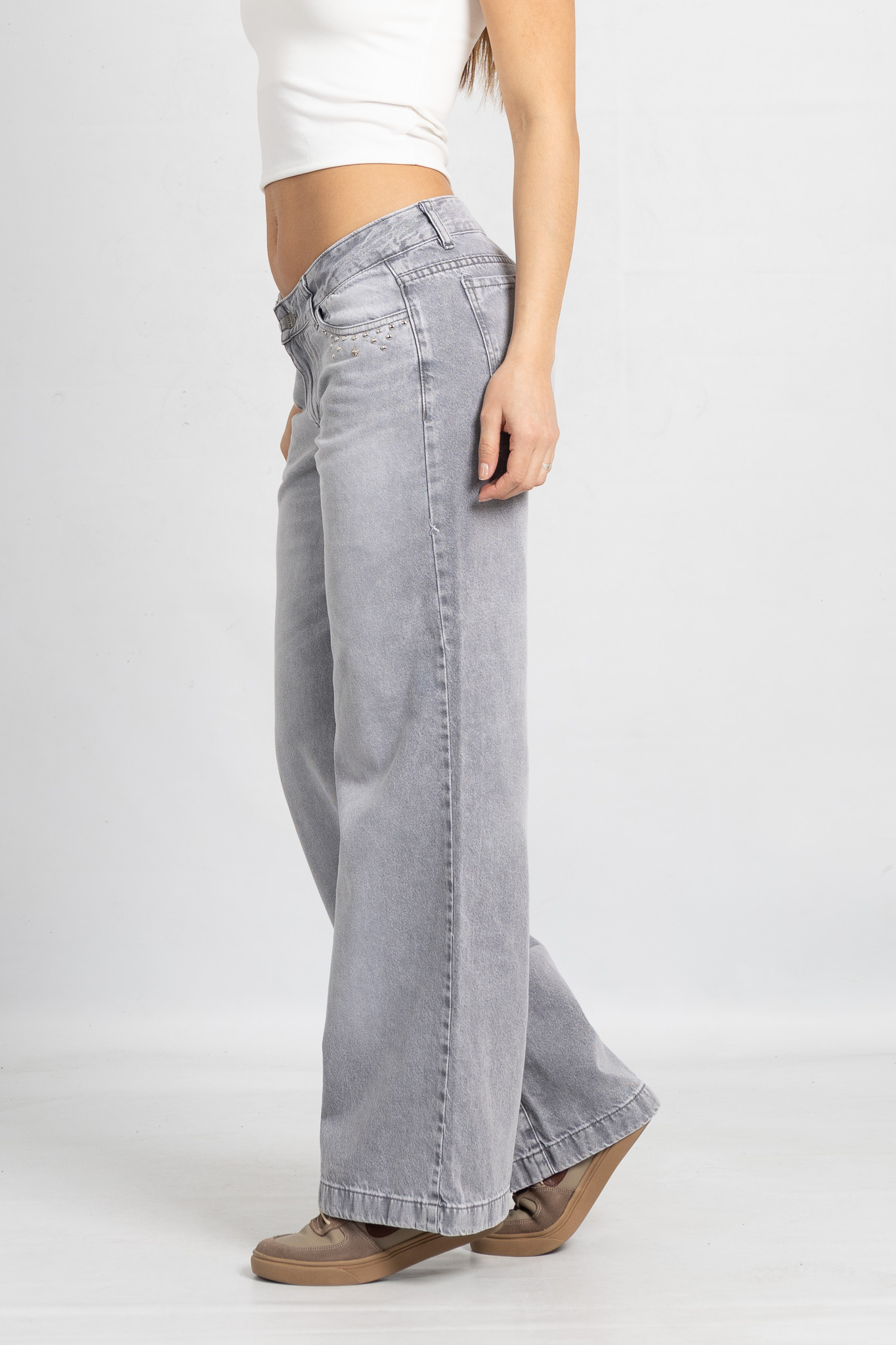 Art. 833 | Wide Leg Grey T/Bajo C/Tacha