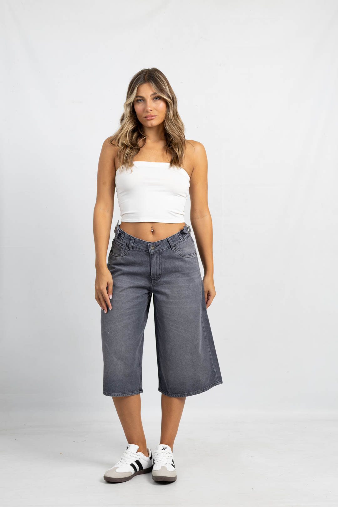 Sh-184 | Baggy Bermuda Gris Oscuro C/Hebilla