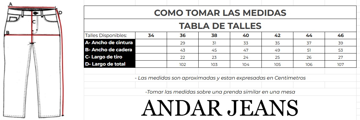 Tabla de talles de Art. 1044 | Oxford Oxido Push Up TM