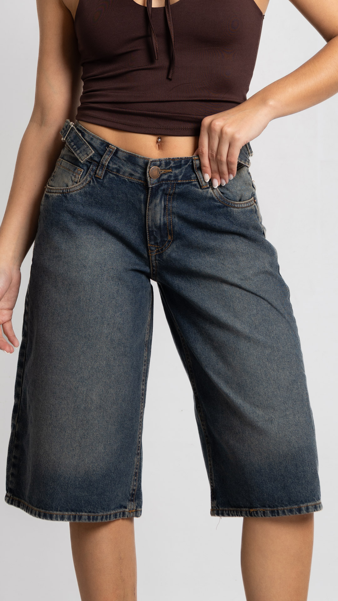 Sh-207 | Baggy Bermuda Oxido H/M Con Hebilla TM